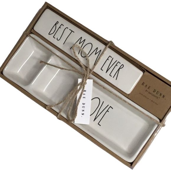 RAE DUNN PORCELAIN PLAQUE & TRAY “BEST MOM EVER” WORDED SET OF TWO NEW IN NOX - Picture 2 of 8